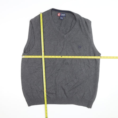 Chaps Men's Grey Cotton V-Neck Knit Sweater Vest XL Classic Style