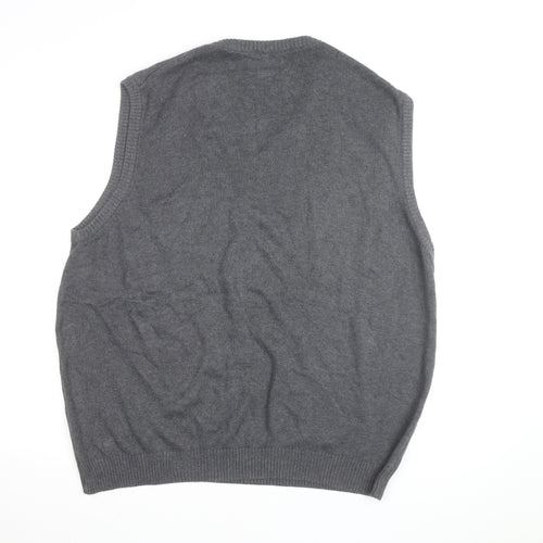 Chaps Men's Grey Cotton V-Neck Knit Sweater Vest XL Classic Style