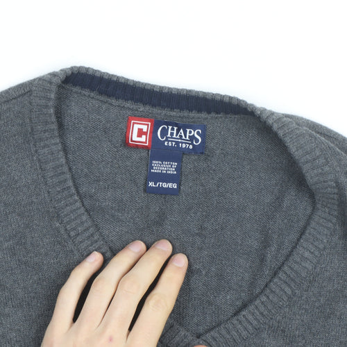 Chaps Men's Grey Cotton V-Neck Knit Sweater Vest XL Classic Style