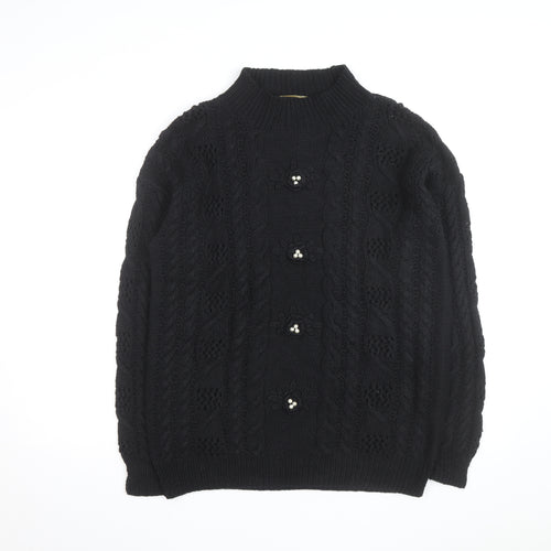 CLTO Handcrafted Men's Black Wool Cotton Cable Knit Cardigan M
