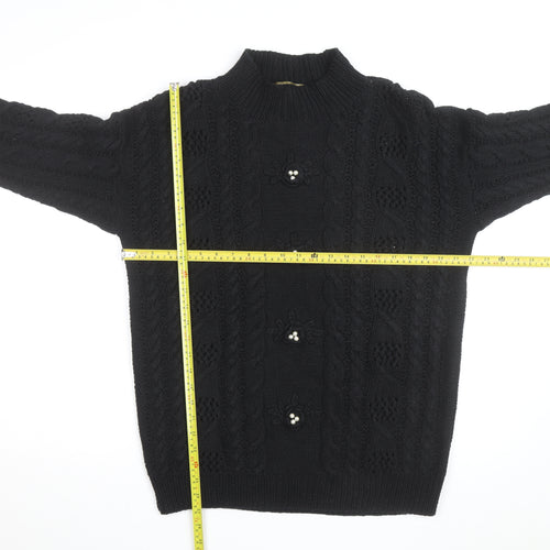 CLTO Handcrafted Men's Black Wool Cotton Cable Knit Cardigan M
