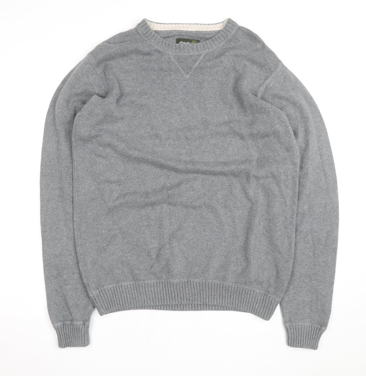 Eddie Bauer Men’s Grey Cotton Crew Neck Pullover Jumper L Tall
