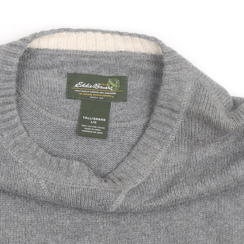 Eddie Bauer Men’s Grey Cotton Crew Neck Pullover Jumper L Tall