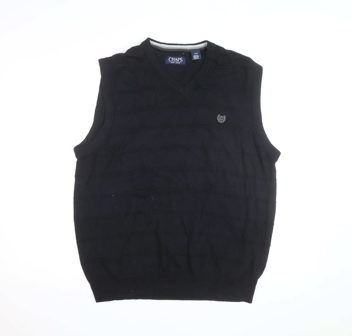 Chaps Men's Black Cotton Sleeveless V-Neck Knit Vest Size L