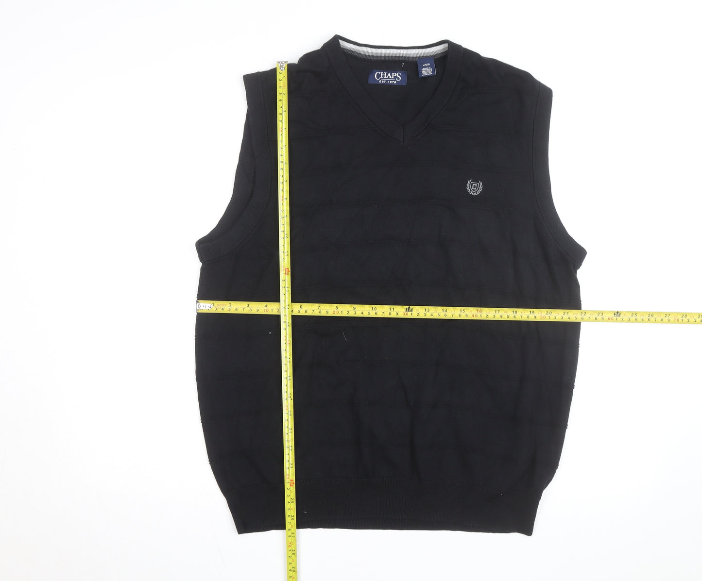 Chaps Men's Black Cotton Sleeveless V-Neck Knit Vest Size L