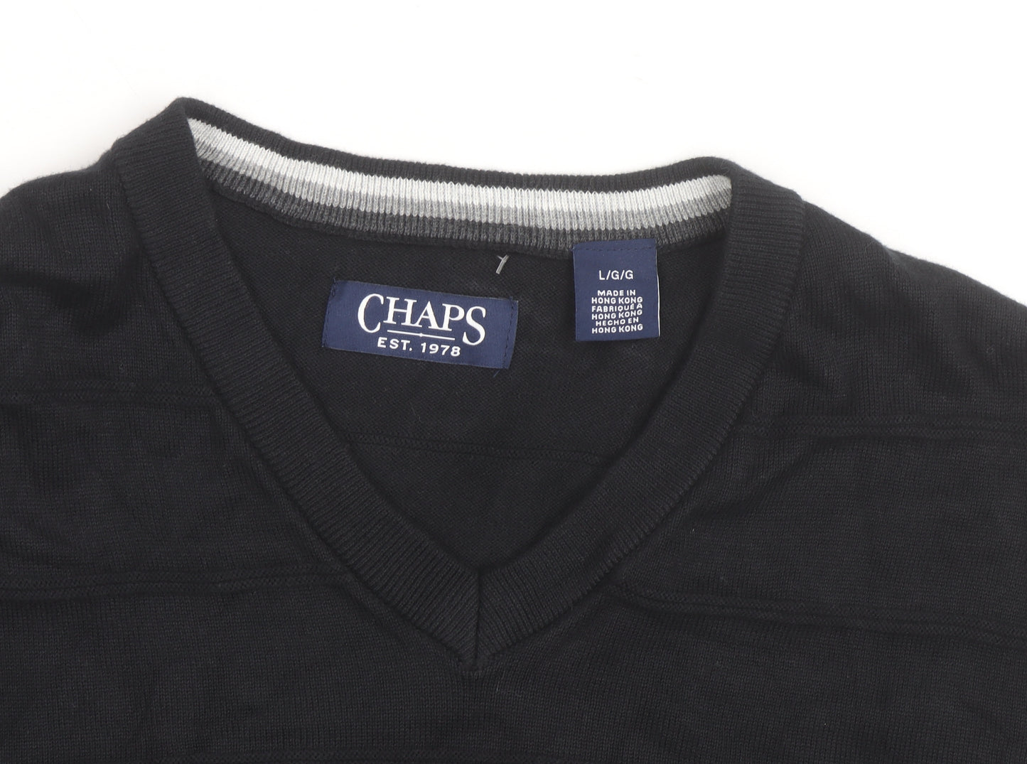 Chaps Men's Black Cotton Sleeveless V-Neck Knit Vest Size L