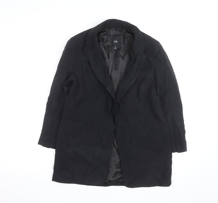 River Island Women’s Black Long Overcoat Size 8 Classic Style