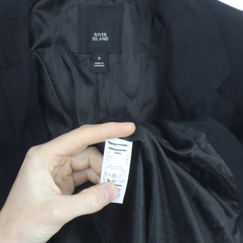 River Island Women’s Black Long Overcoat Size 8 Classic Style