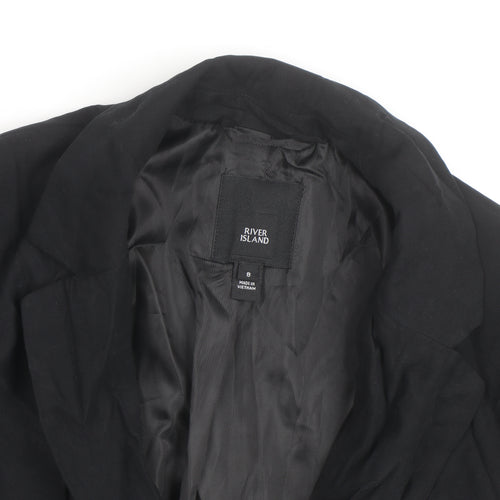 River Island Women’s Black Long Overcoat Size 8 Classic Style