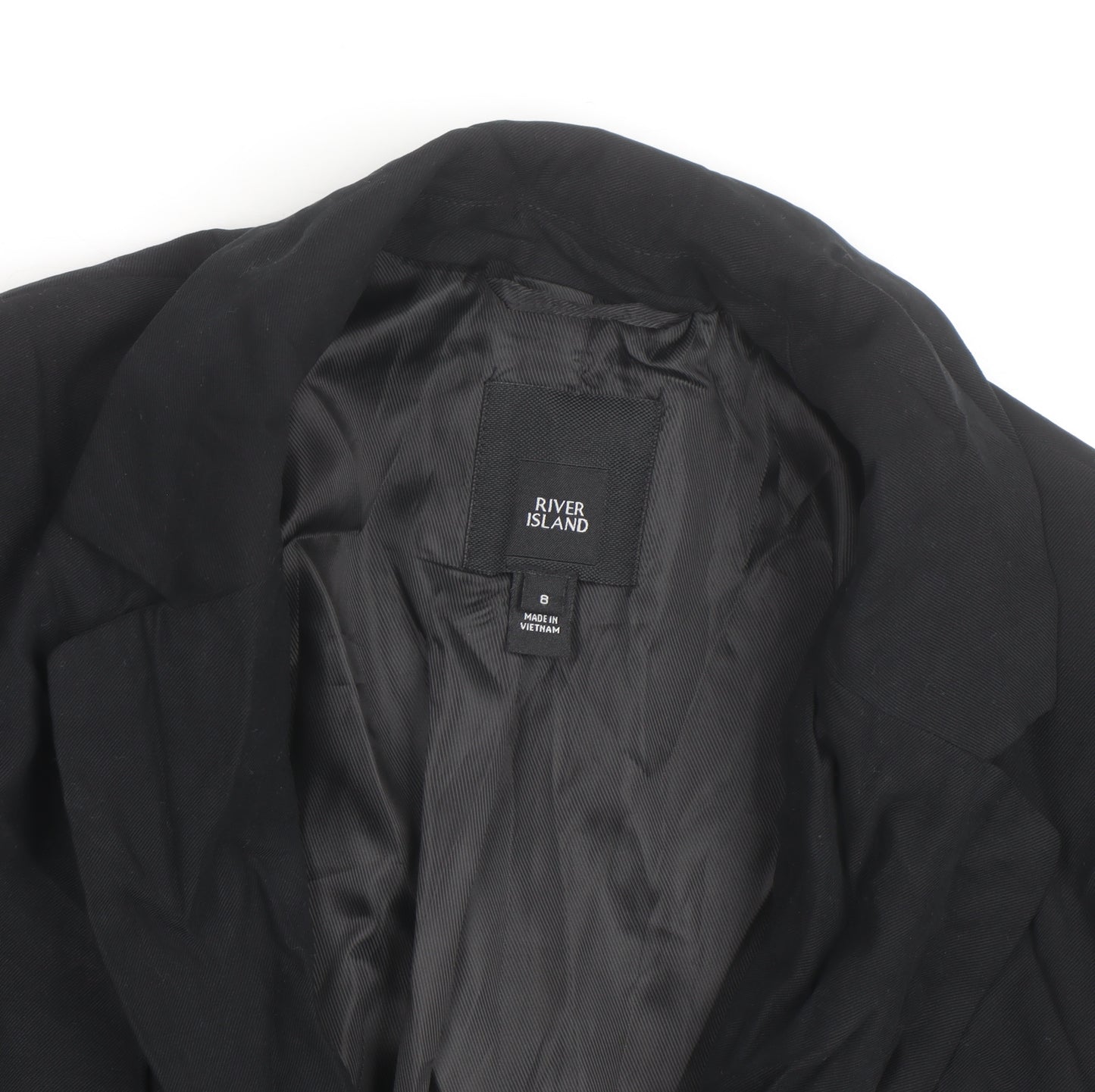 River Island Women’s Black Long Overcoat Size 8 Classic Style
