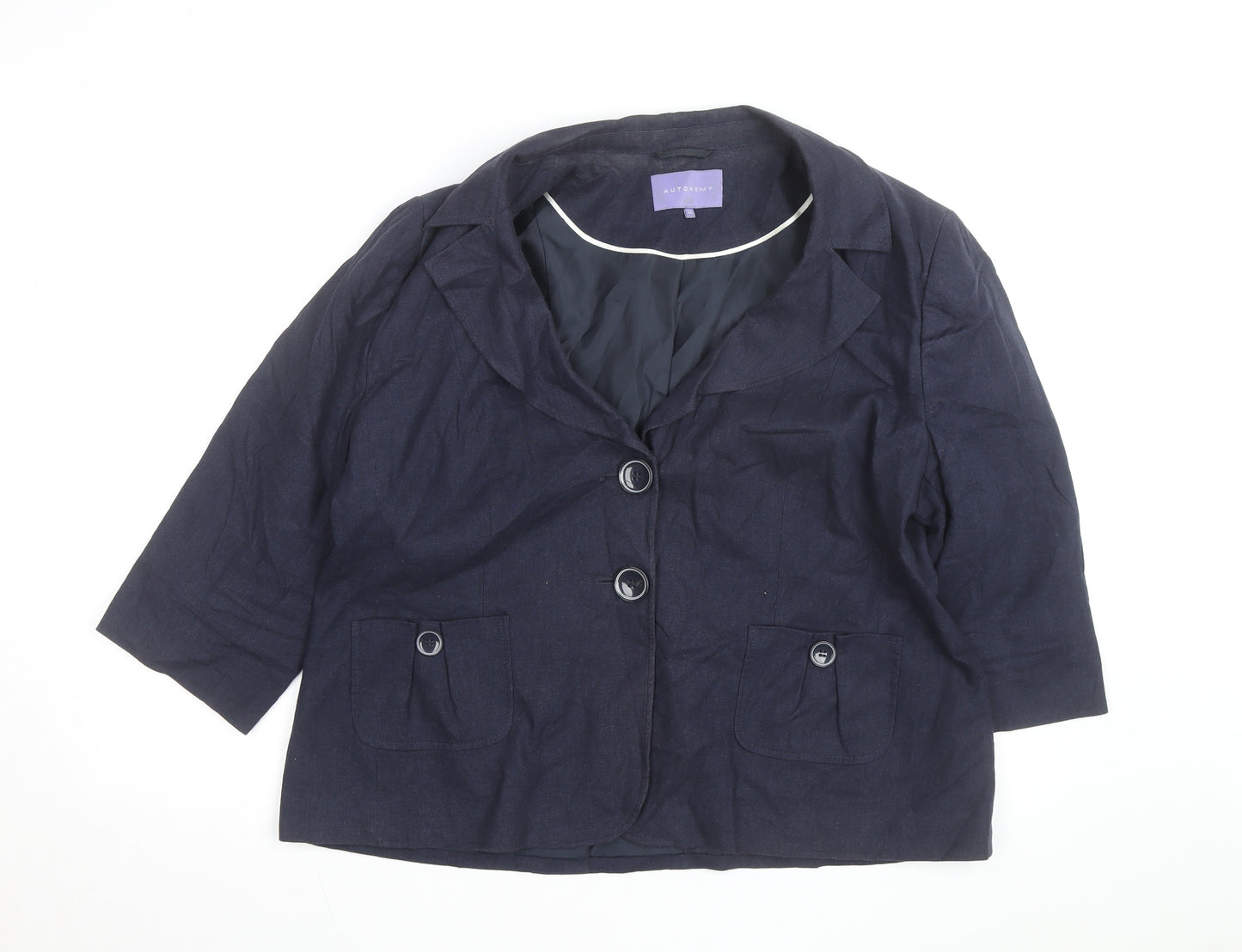Autonomy Women’s Blue Linen Blend Blazer Jacket Size 22
