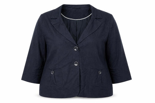 Front view of Autonomy Women’s Blue Linen Blend Blazer Jacket, size UK 22