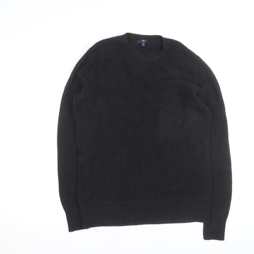 Gap Men Black Cotton Chunky Knit Crew Neck Jumper Size S