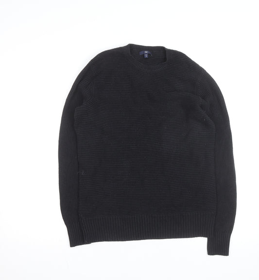 Gap Men Black Cotton Chunky Knit Crew Neck Jumper Size S