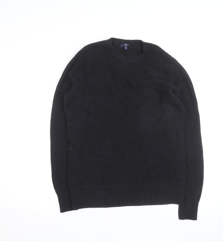 Gap Men Black Cotton Chunky Knit Crew Neck Jumper Size S