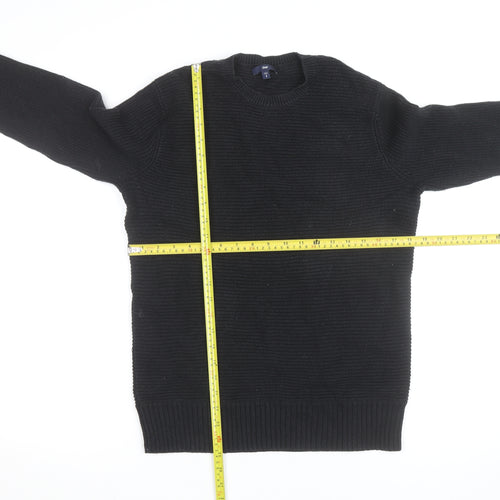Gap Men Black Cotton Chunky Knit Crew Neck Jumper Size S
