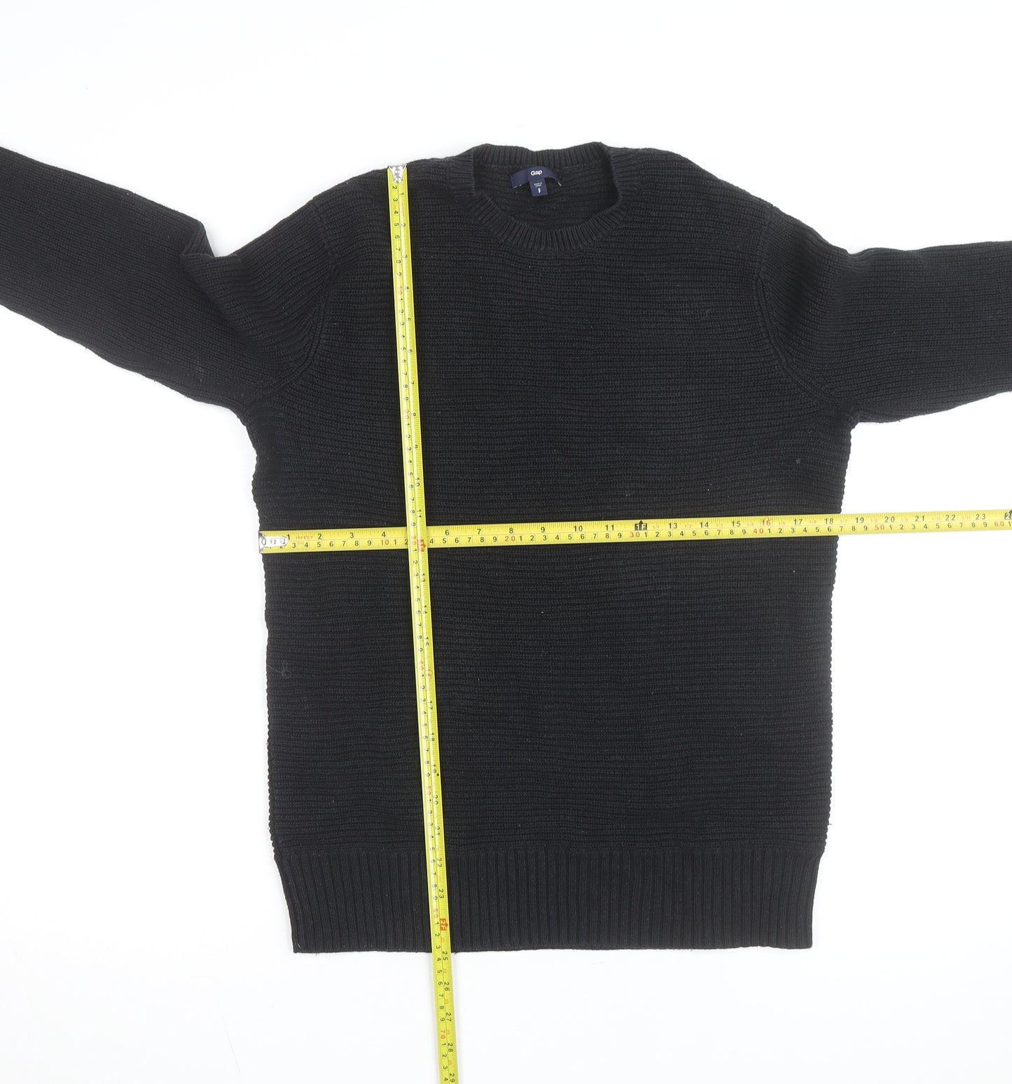 Gap Men Black Cotton Chunky Knit Crew Neck Jumper Size S