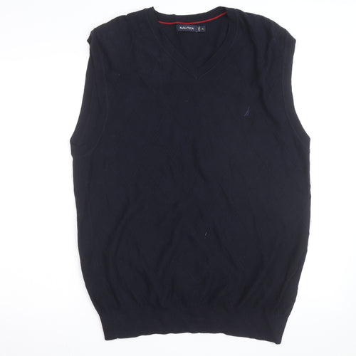 Nautica Men's Blue Cotton Argyle V-Neck Sleeveless Jumper XL