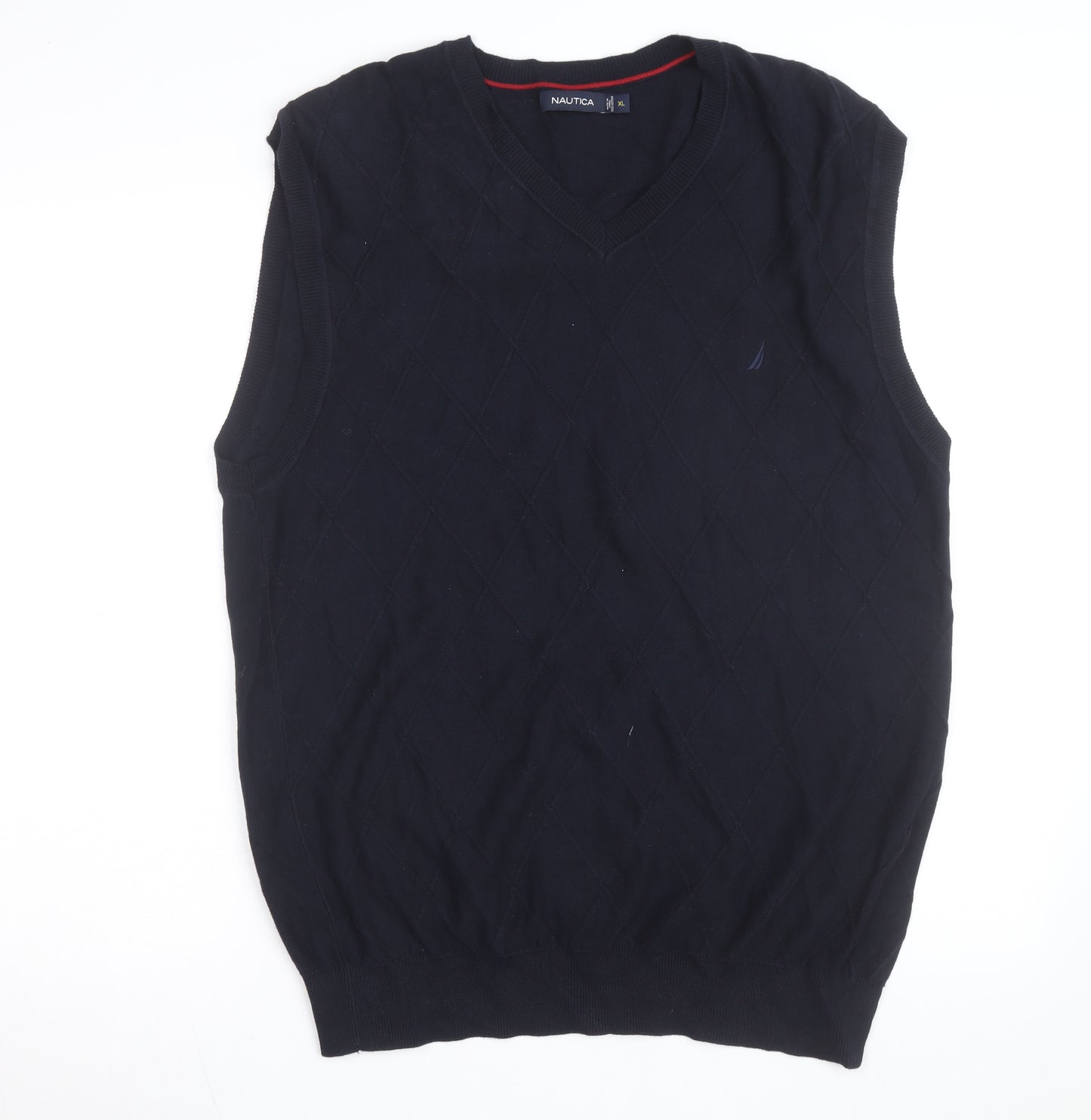 Nautica Men's Blue Cotton Argyle V-Neck Sleeveless Jumper XL