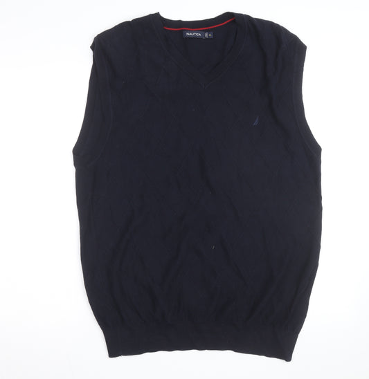 Nautica Men's Blue Cotton Argyle V-Neck Sleeveless Jumper XL
