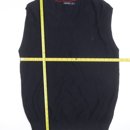 Nautica Men's Blue Cotton Argyle V-Neck Sleeveless Jumper XL