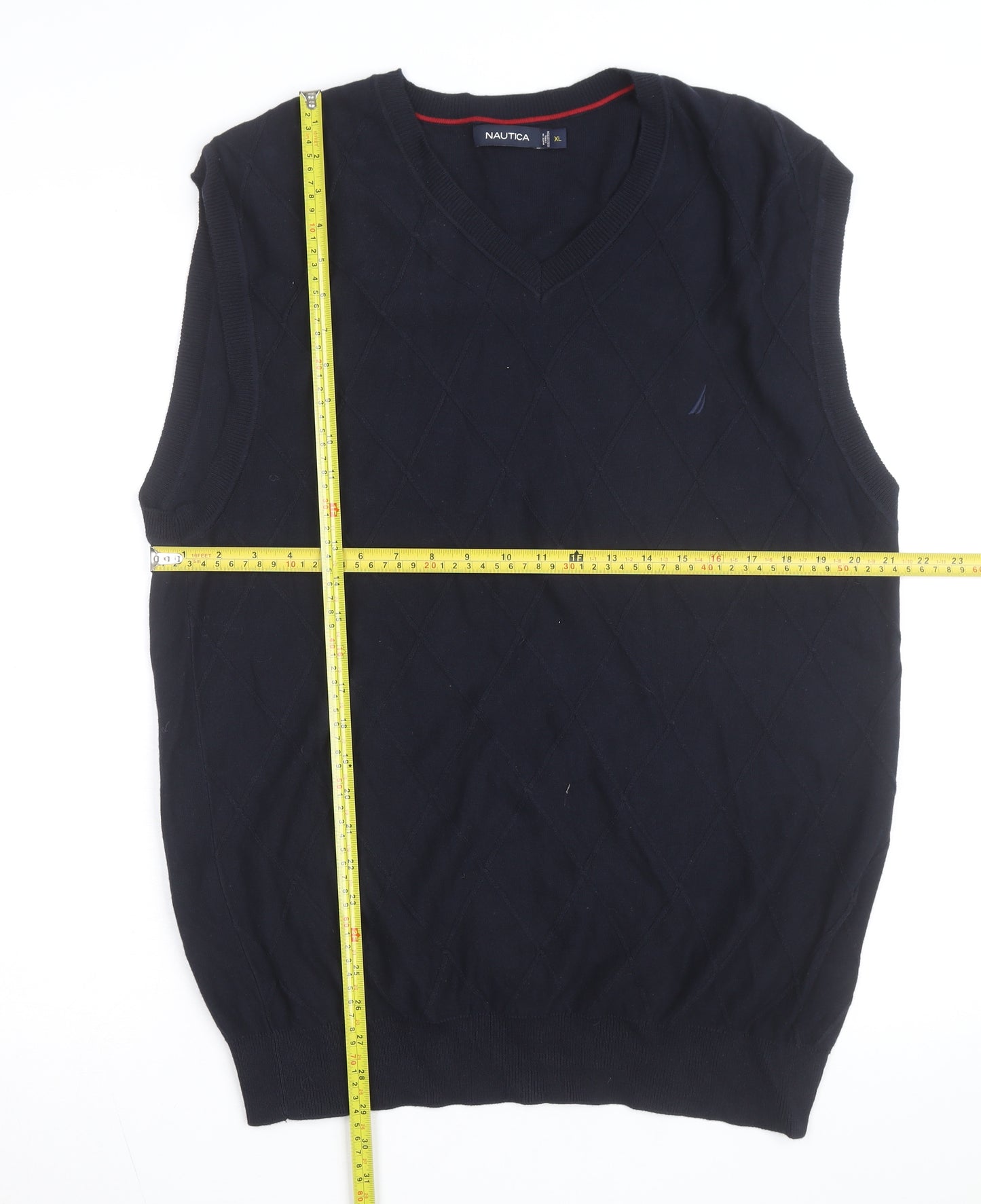 Nautica Men's Blue Cotton Argyle V-Neck Sleeveless Jumper XL