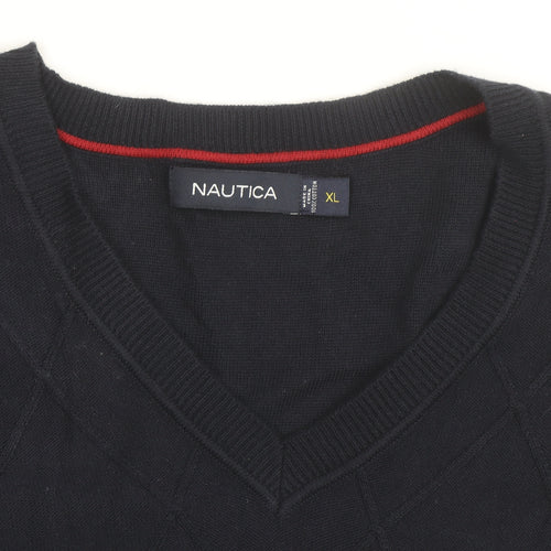 Nautica Men's Blue Cotton Argyle V-Neck Sleeveless Jumper XL
