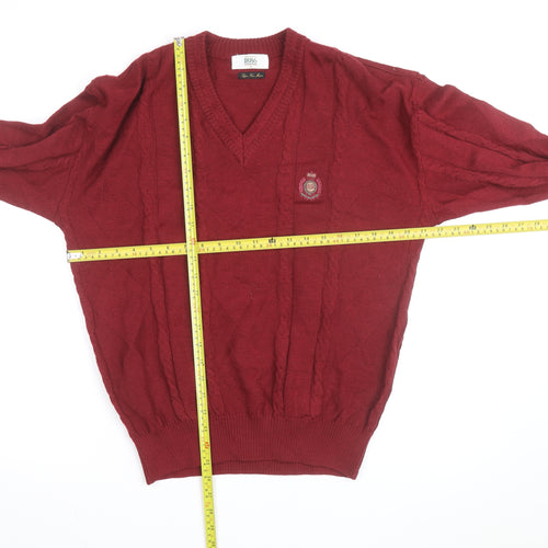 Alunsingwear Men Red Wool Cable-Knit V-Neck Jumper M
