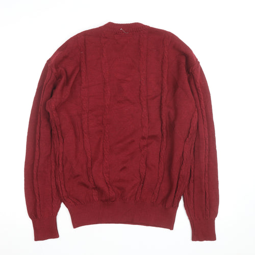 Alunsingwear Men Red Wool Cable-Knit V-Neck Jumper M
