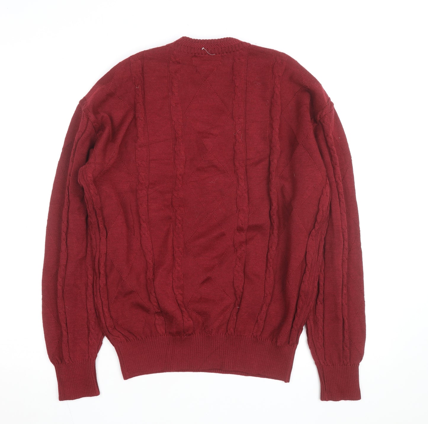 Alunsingwear Men Red Wool Cable-Knit V-Neck Jumper M