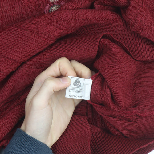 Alunsingwear Men Red Wool Cable-Knit V-Neck Jumper M