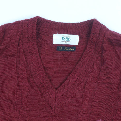 Alunsingwear Men Red Wool Cable-Knit V-Neck Jumper M