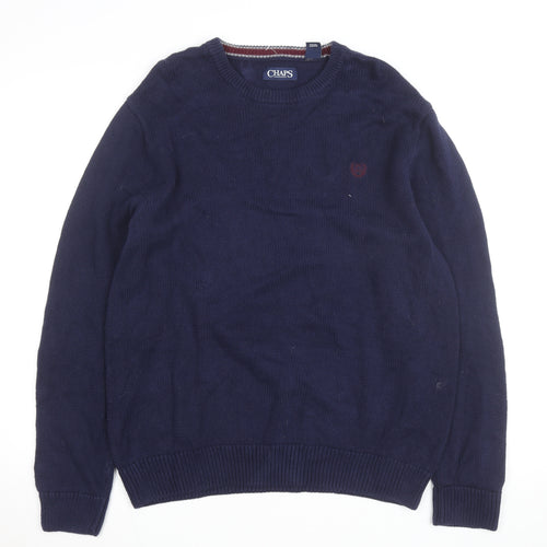Chaps Men's Blue Cotton Crew Neck Pullover Jumper M