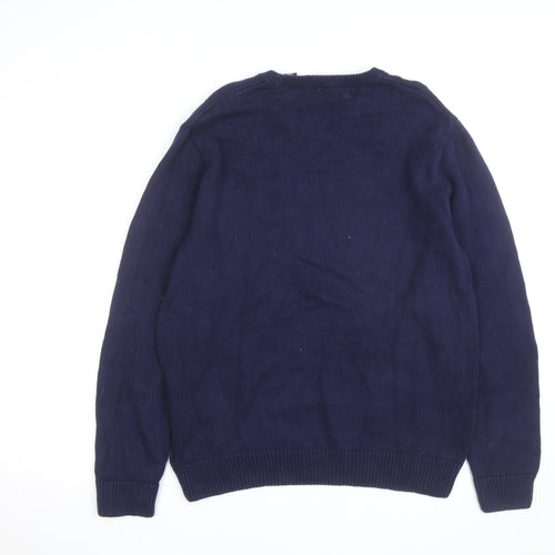 Chaps Men's Blue Cotton Crew Neck Pullover Jumper M