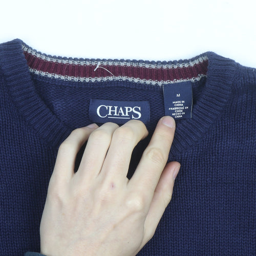 Chaps Men's Blue Cotton Crew Neck Pullover Jumper M
