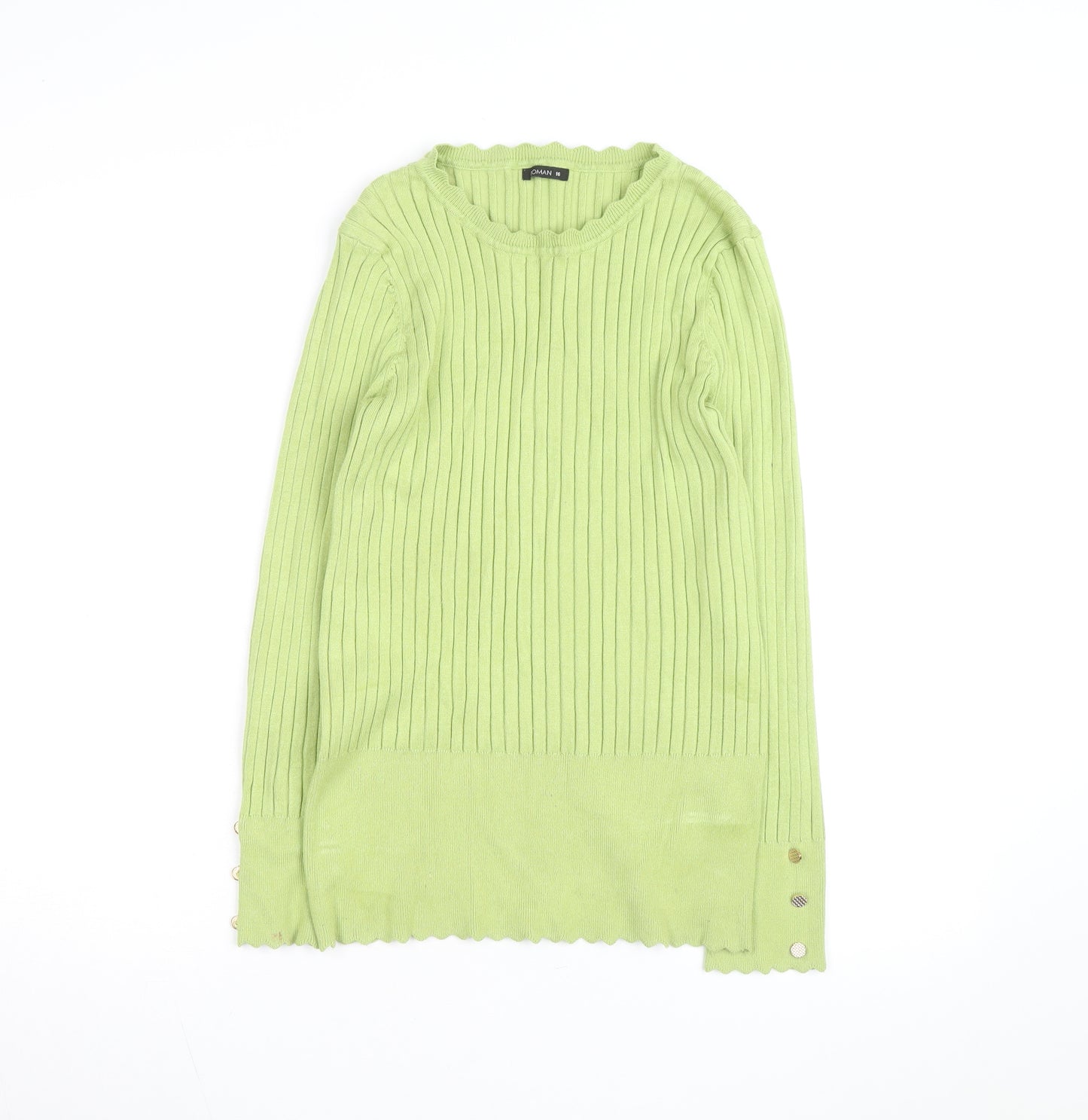 Roman Women’s Green Ribbed Knit Long Sleeve Pullover Jumper Size 16