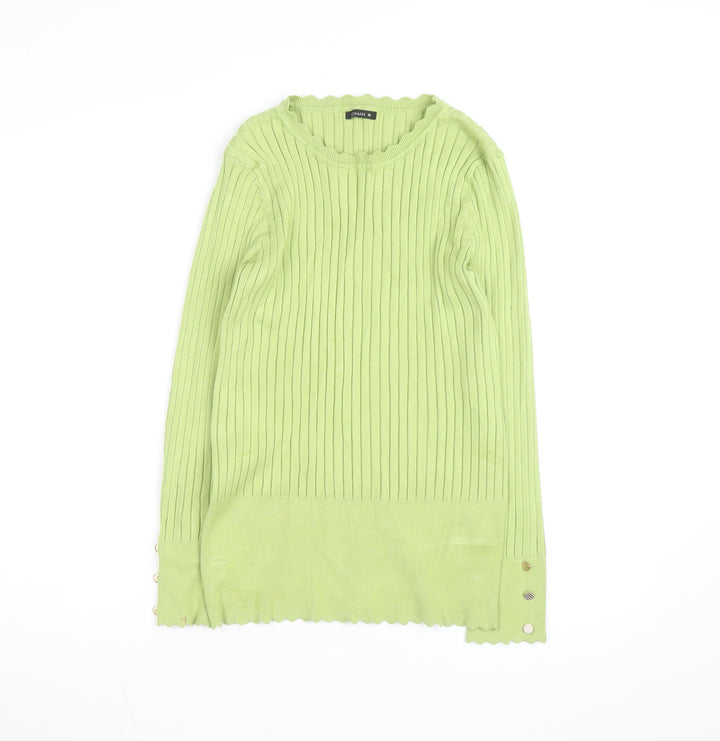 Roman Women’s Green Ribbed Knit Long Sleeve Pullover Jumper Size 16
