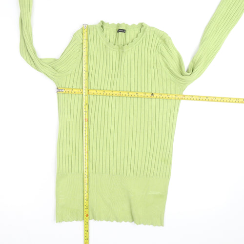 Roman Women’s Green Ribbed Knit Long Sleeve Pullover Jumper Size 16
