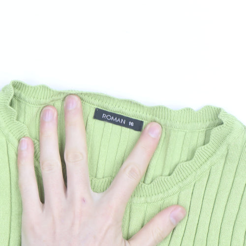 Roman Women’s Green Ribbed Knit Long Sleeve Pullover Jumper Size 16