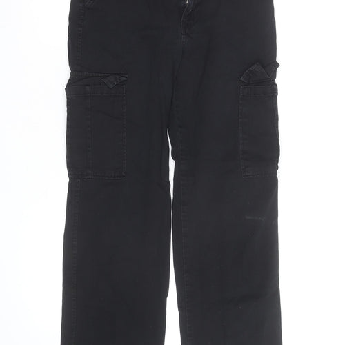 Stradivarius Mens Black Cargo Trousers S Regular Fit Cotton