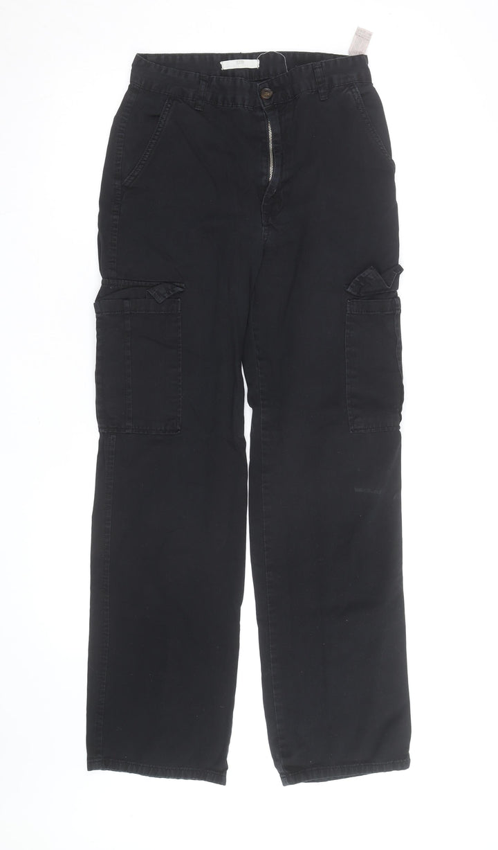 Stradivarius Mens Black Cargo Trousers S Regular Fit Cotton