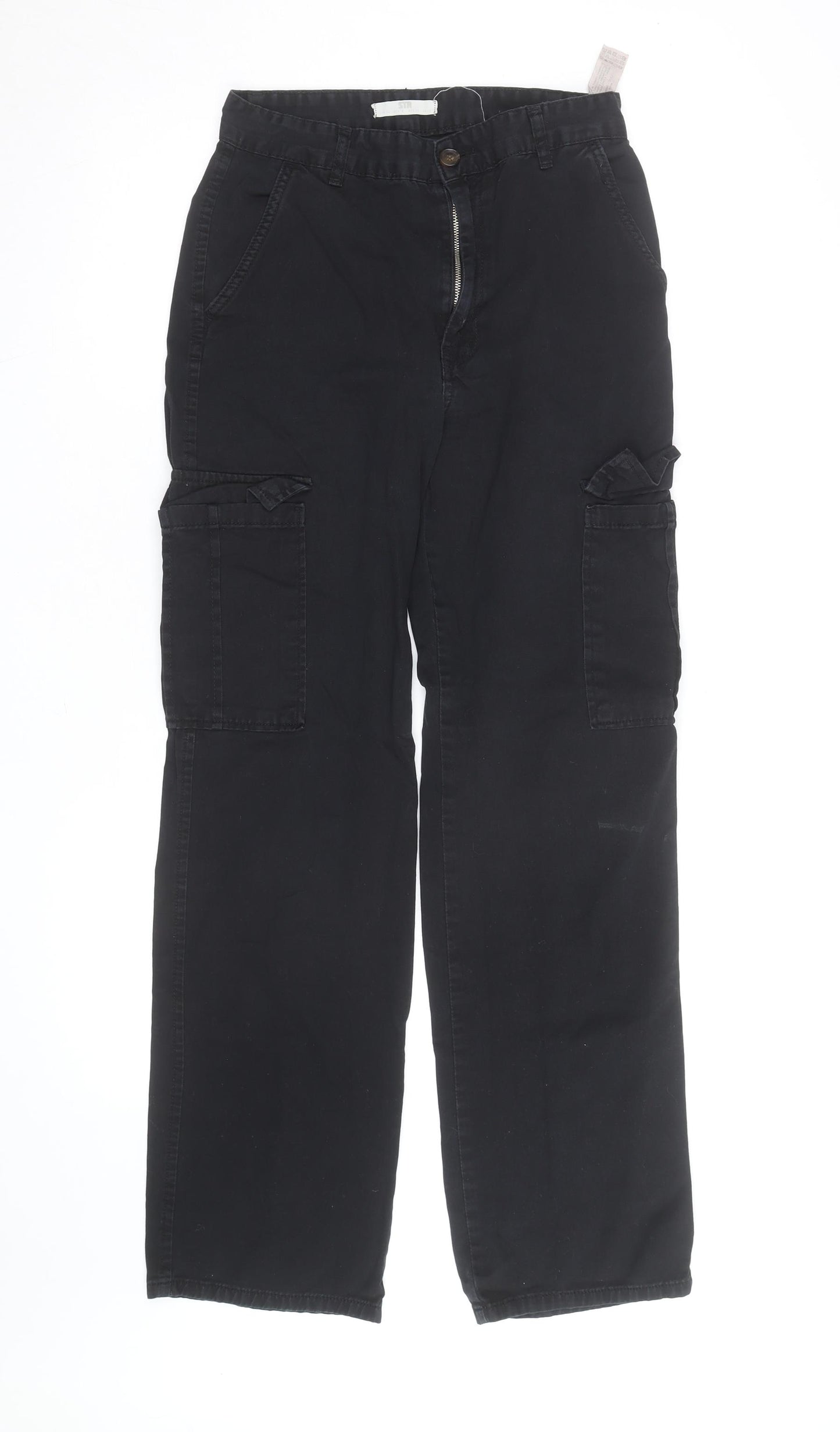 Stradivarius Mens Black Cargo Trousers S Regular Fit Cotton