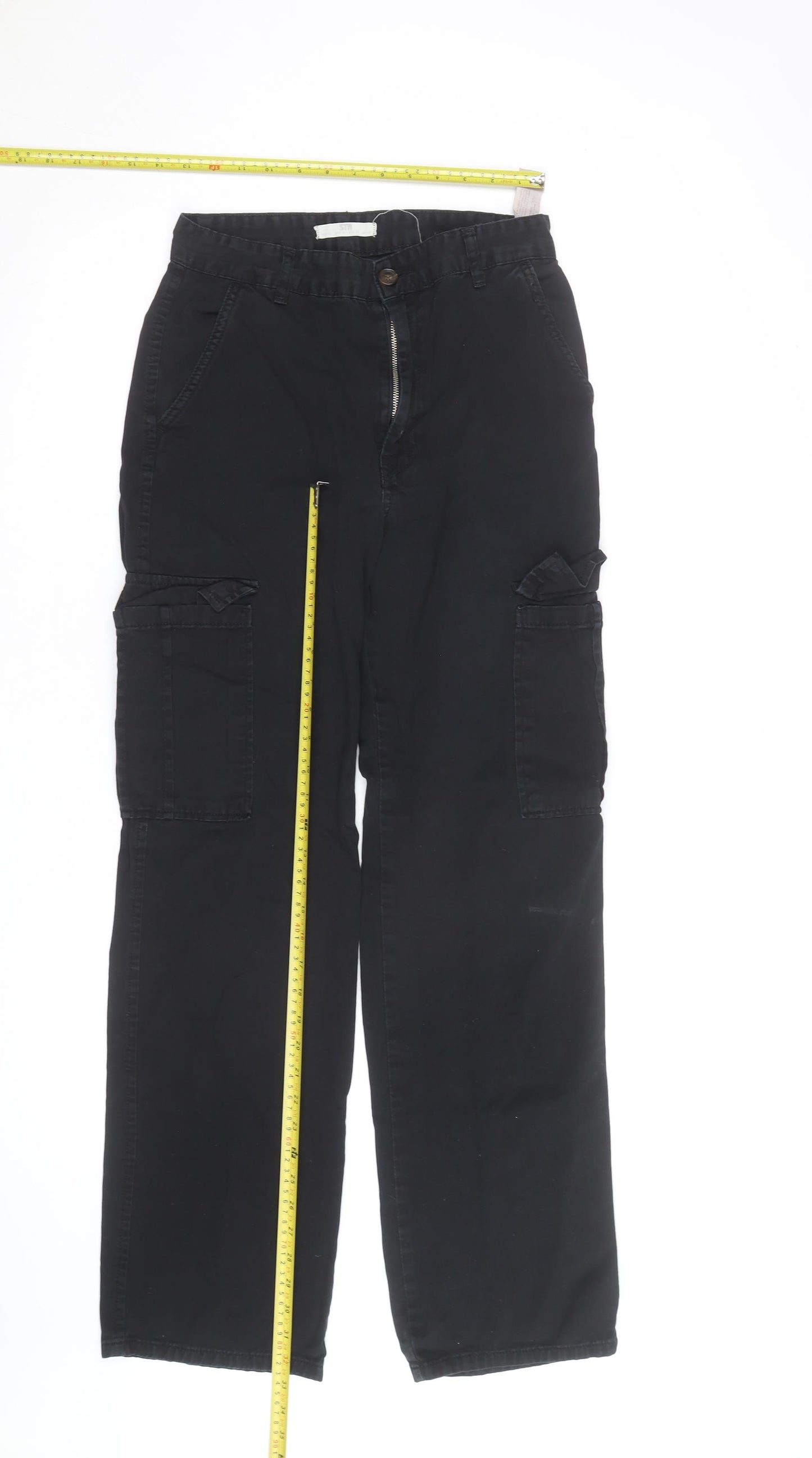 Stradivarius Mens Black Cargo Trousers S Regular Fit Cotton