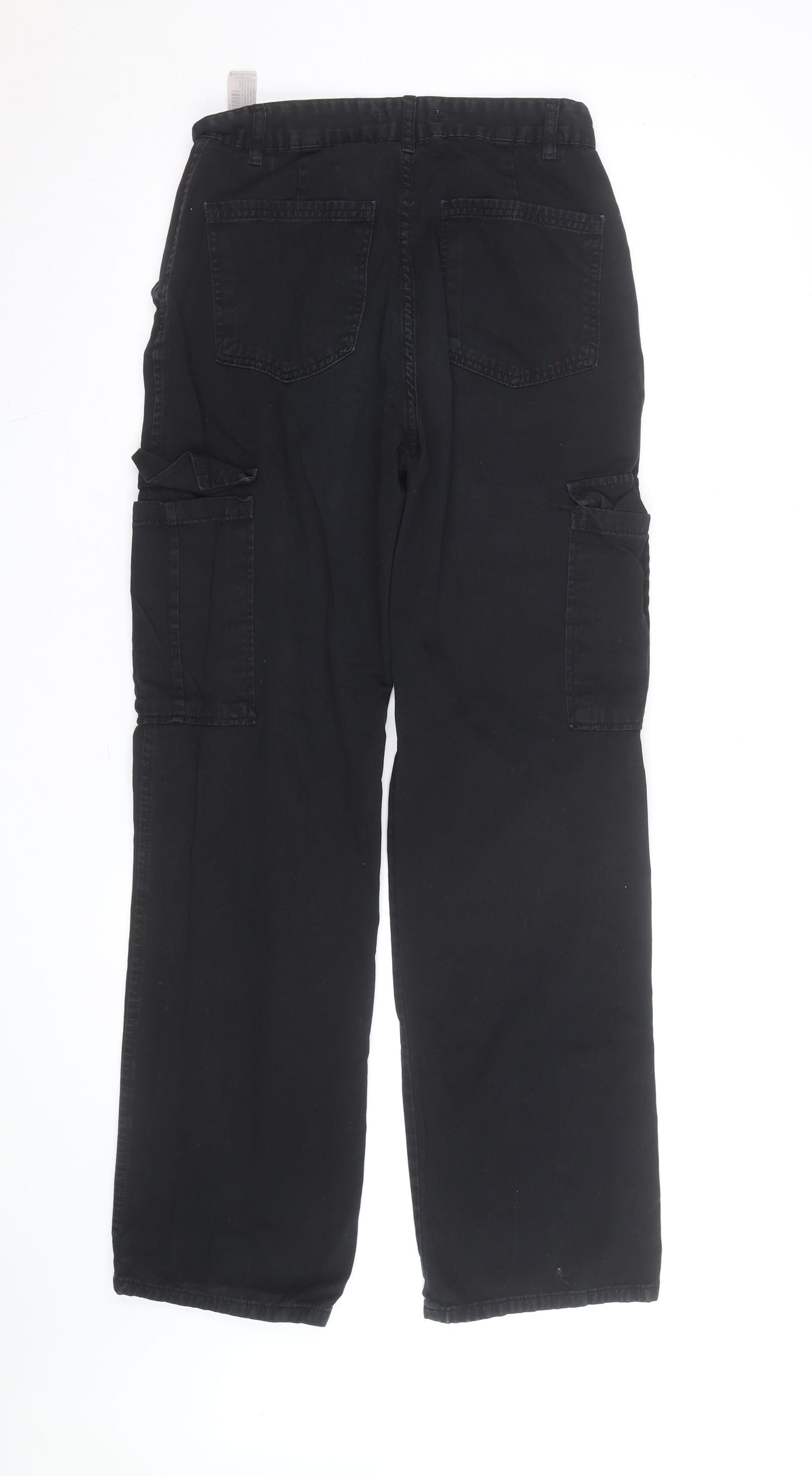Stradivarius Mens Black Cargo Trousers S Regular Fit Cotton