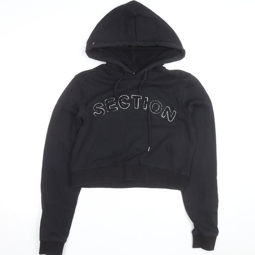 Section Womens Black Cropped Pullover Hoodie Size 10 Embellished Logo