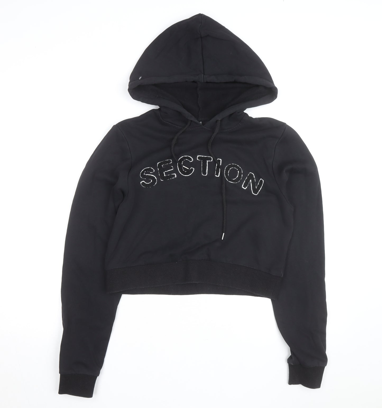 Section Womens Black Cropped Pullover Hoodie Size 10 Embellished Logo