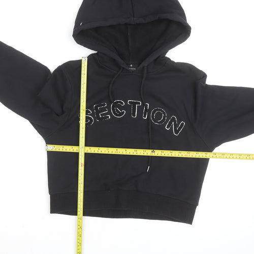 Section Womens Black Cropped Pullover Hoodie Size 10 Embellished Logo