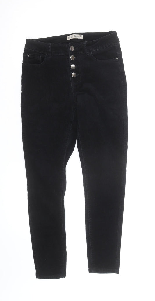 Denim Co Women Black Corduroy Skinny High Rise Trousers Size 10