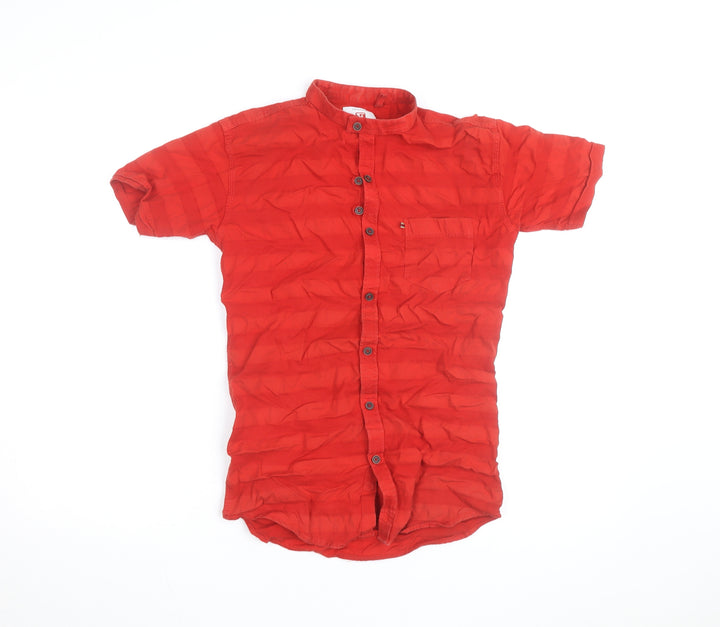 Gansta Red Short Sleeve Button-Up Cotton Women's Shirt M