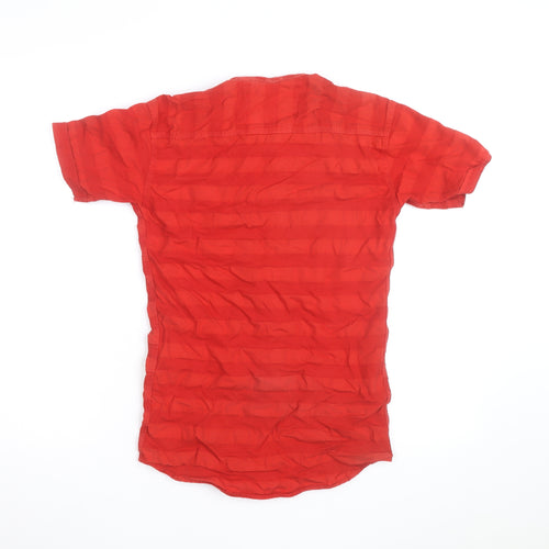 Gansta Red Short Sleeve Button-Up Cotton Women's Shirt M